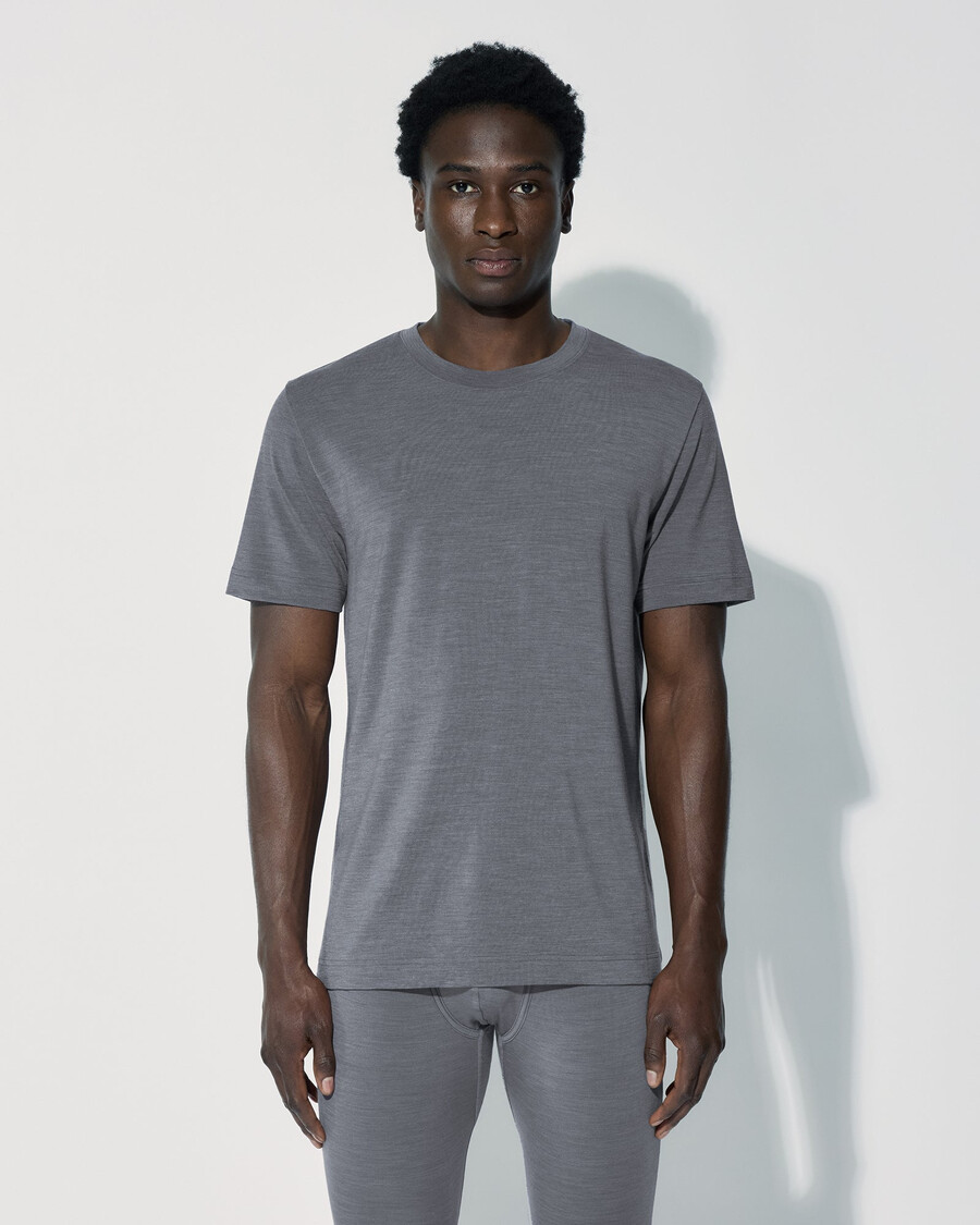 t-shirt homme en laine mérinos mélangée gris chiné achetez maintenant — cdlp