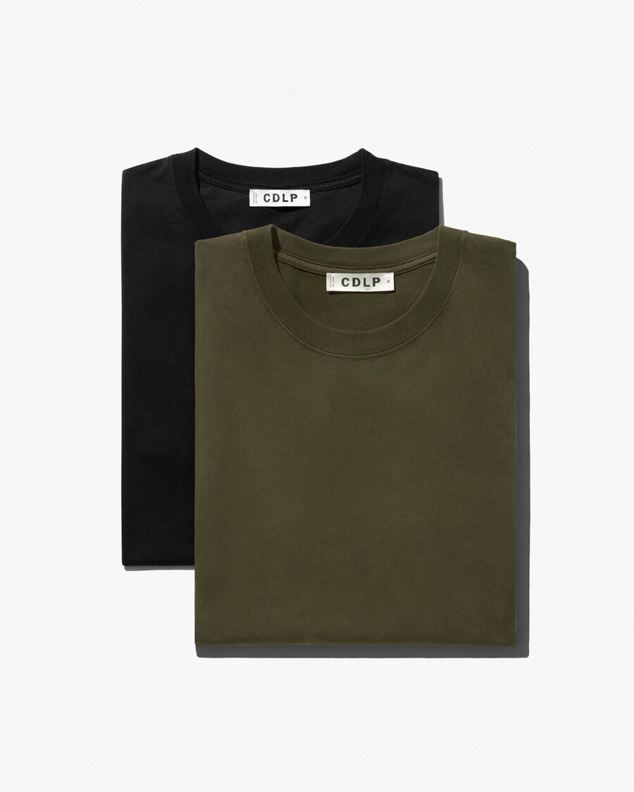 lot de 2 t-shirts mi-lourds pour homme noir et vert olive boutique – cdlp