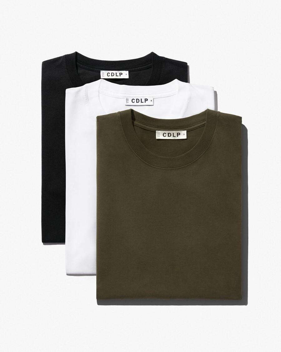 lot de 3 t-shirts mi-lourds pour homme coloris noir blanc et vert olive boutique — cdlp