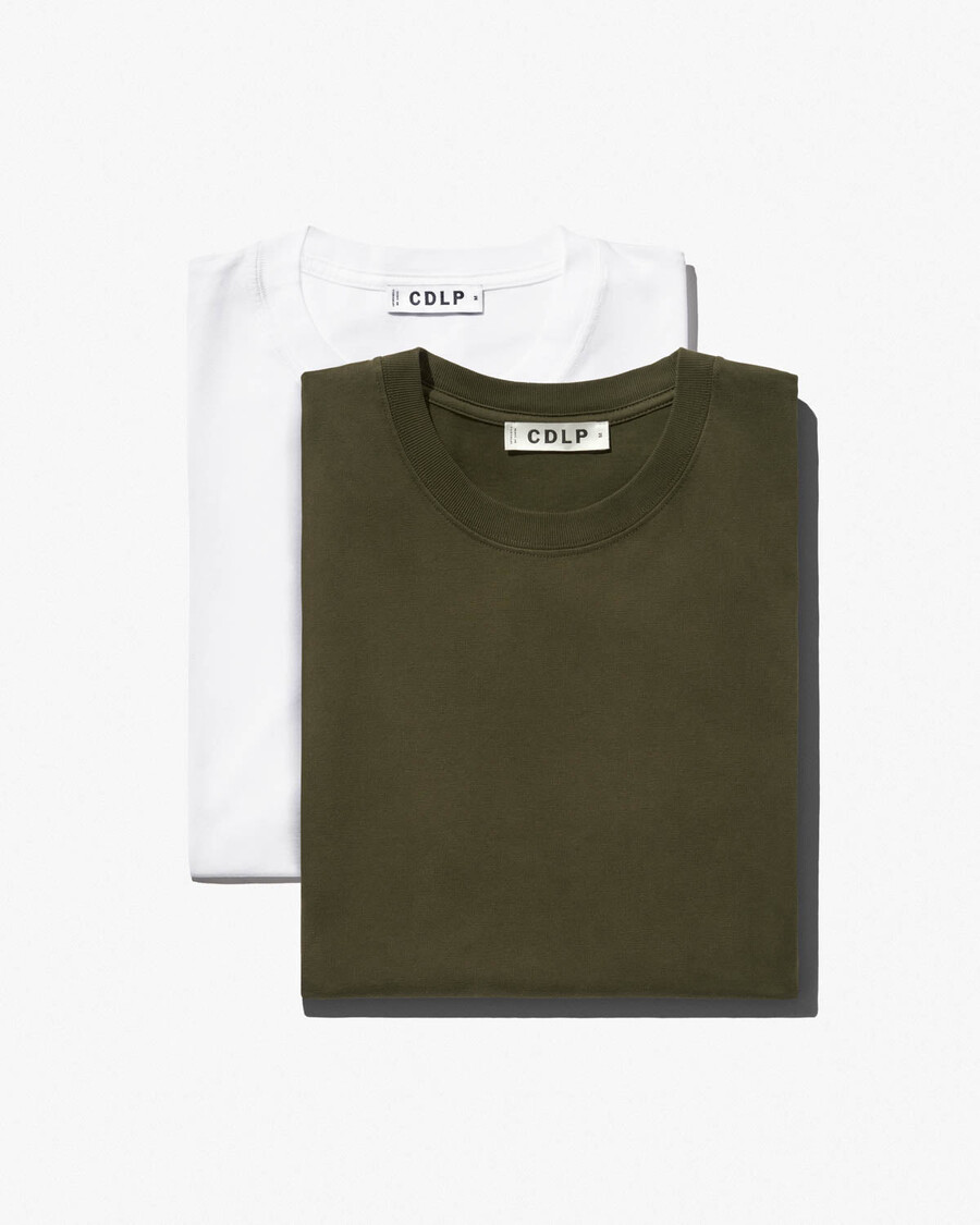 lot de 2 t-shirts mi-lourds pour homme blanc et vert olive boutique – cdlp