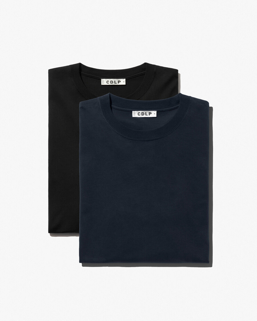 lot de 2 t-shirts à manches longues mi-lourds pour homme noir et bleu marine foncé boutique – cdlp