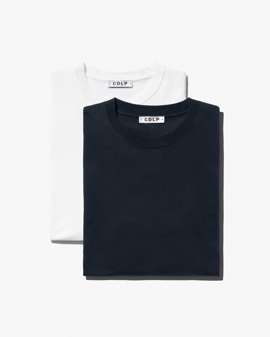 lot de 2 t-shirts à manches longues mi-lourds pour homme blanc et bleu marine foncé boutique – cdlp