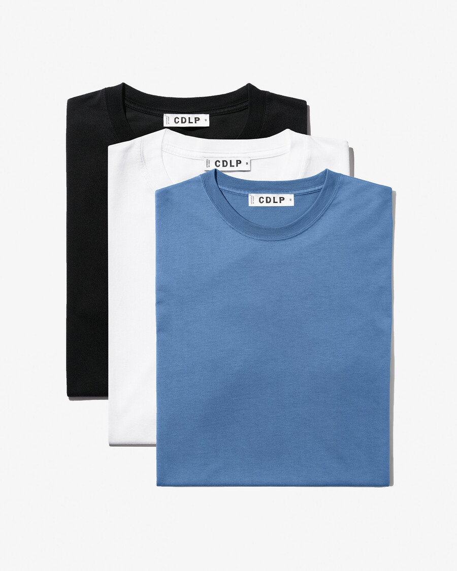 lot de 3 t-shirts mi-lourds pour homme noir blanc bleu azur achetez maintenant — cdlp
