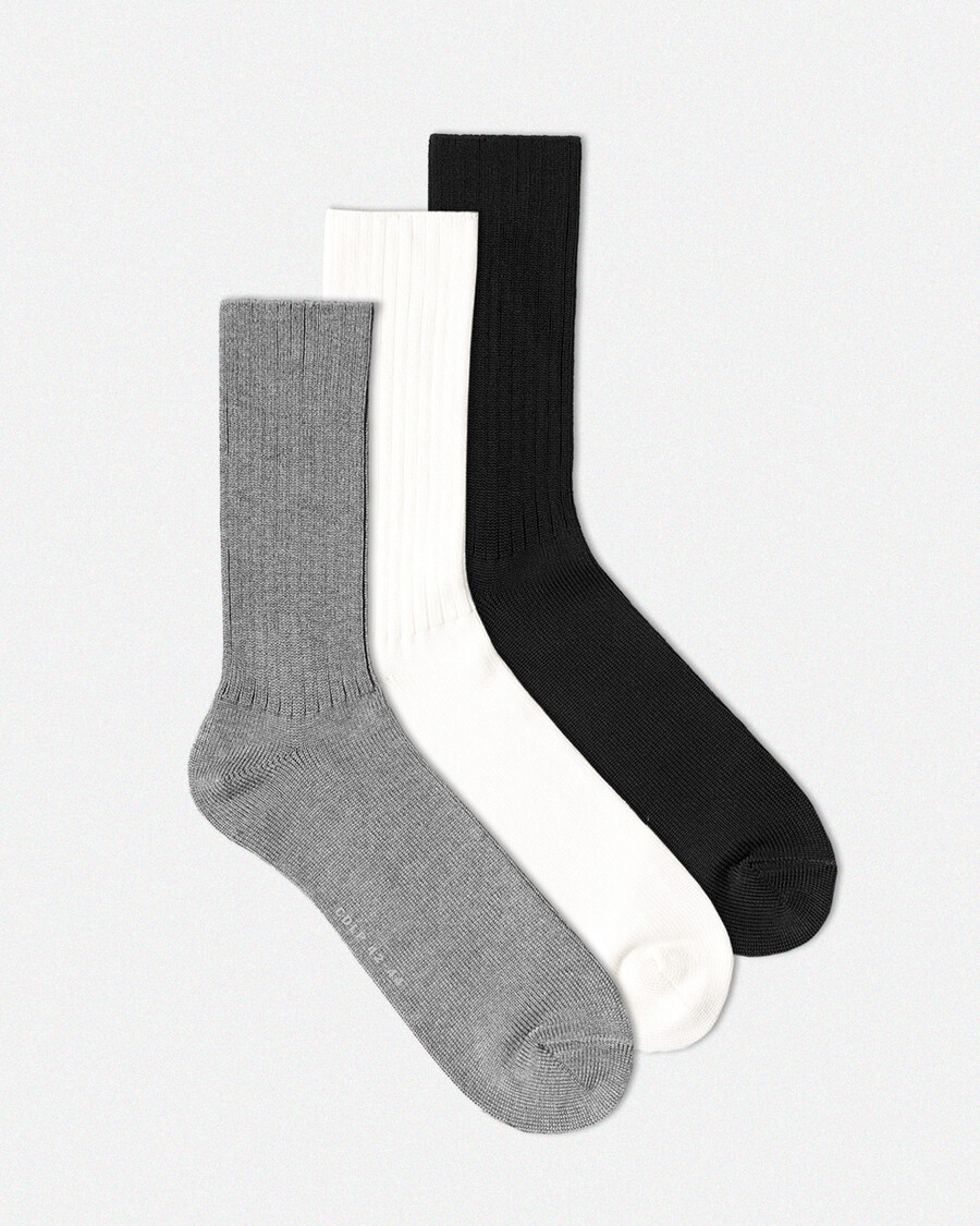 lot de 3 paires de chaussettes de tennis unisexe mi-longues coloris noir blanc et gris chiné boutique — cdlp