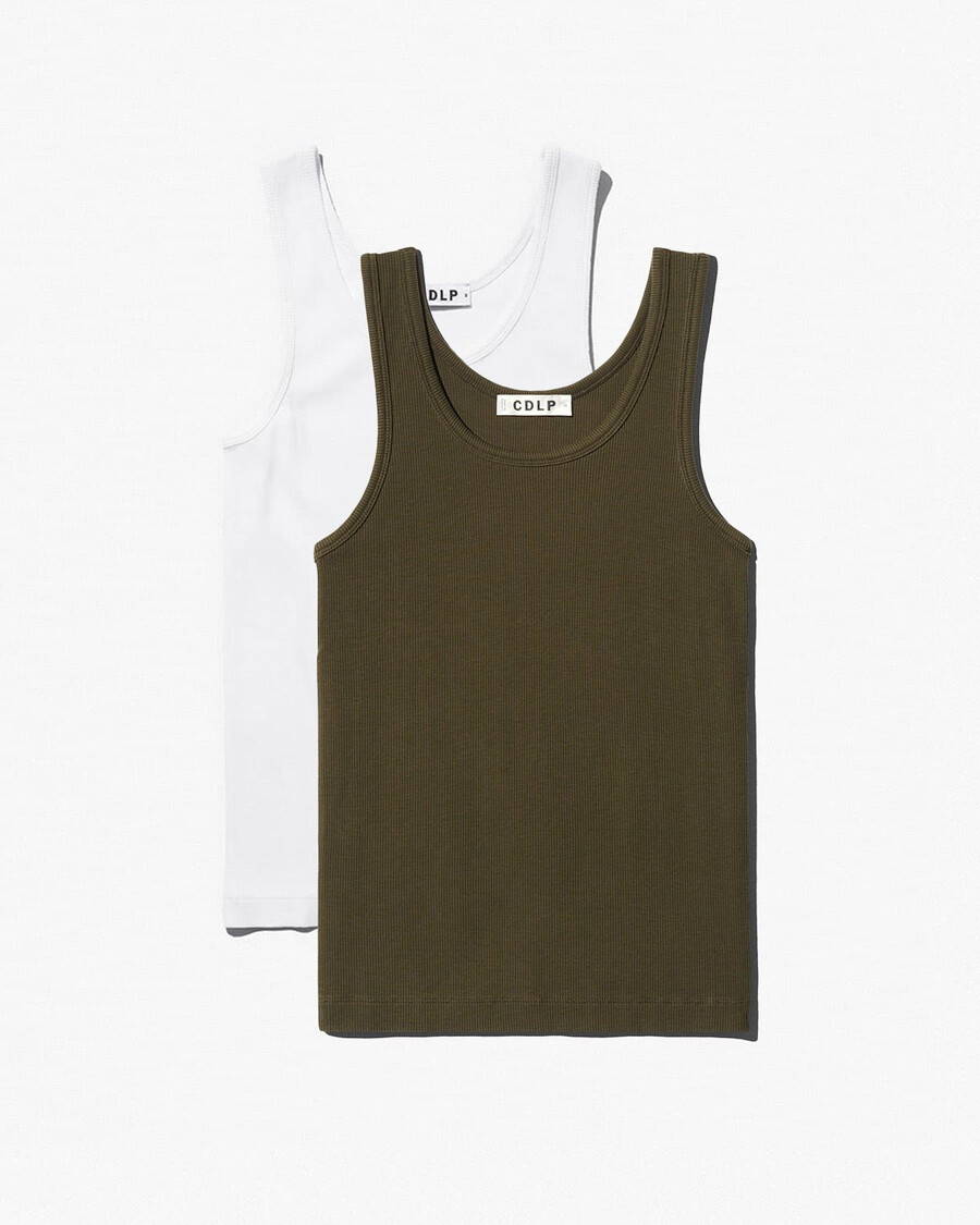 lot de 2 débardeurs côtelés pour femme blanc et vert olive boutique — cdlp