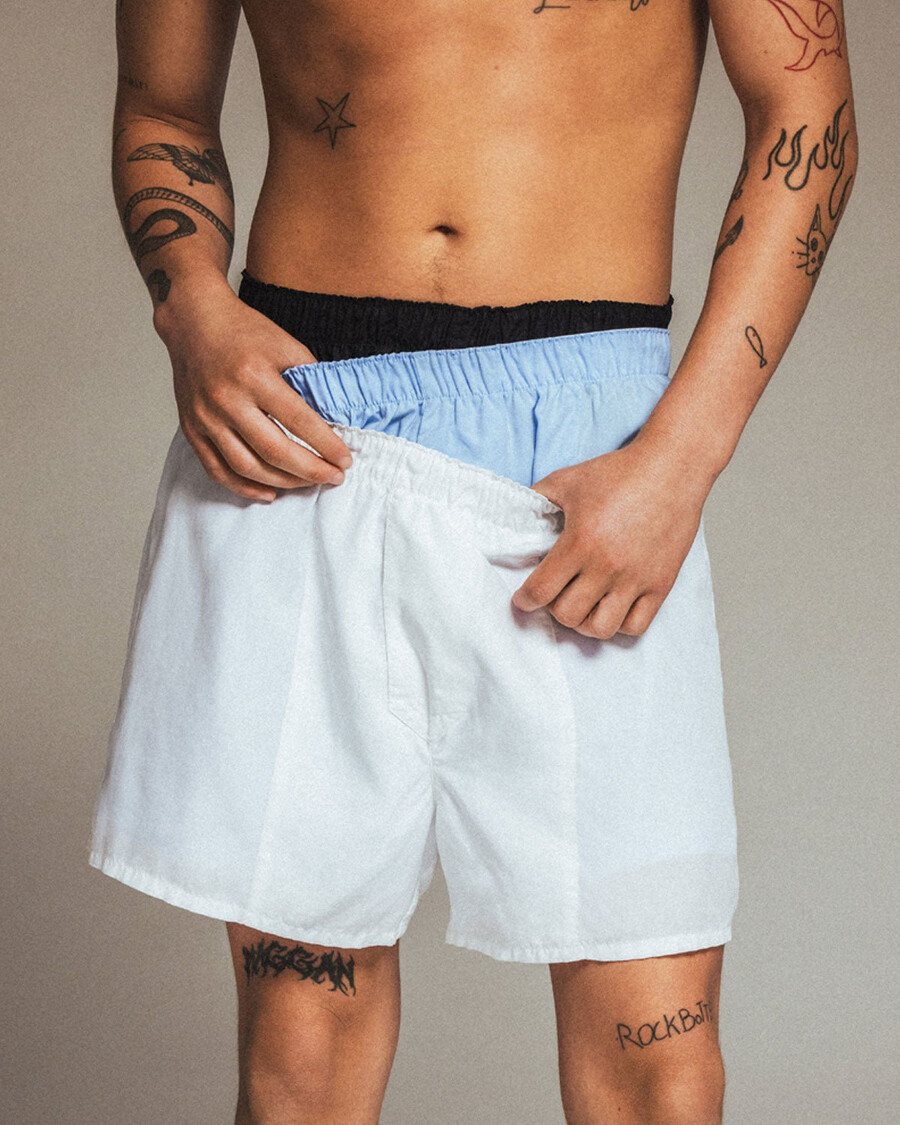 lot de 3 boxers tissés classiques pour homme coloris noir blanc et bleu ciel boutique — cdlp